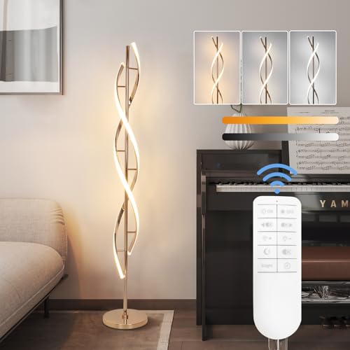 ADISUN 40W LED Floor Lamp Remote Control Dimmable Spiral Floor Lamp Indoor Tall Lamp Floor Lamps for Living Rooms Family Rooms Bedrooms Offices Lighting (Gold) by ADISUN - Used condition - US$104.76