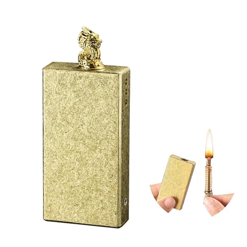 Accendino a cherosene vintage con fiammiferi permanenti, accendini zigrinati in argento antico, decorati a mano, accensione meccanica, adatti for collezione/regalo (cherosene non incluso)(Gold)