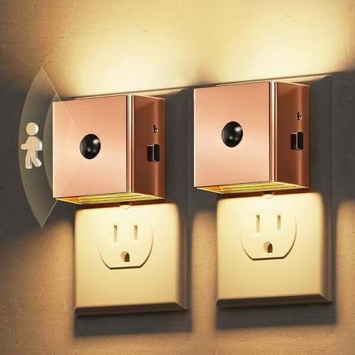 Image of L LOHAS LED Night Light,Plug in Night Light with Motion Sensor and Dusk to Dawn Sensor, Brightness Adjustable,3000K Soft White, Rose Gold Nightlight for Bathroom Hallway Kitchen
