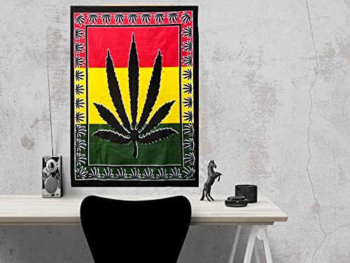 New Marijuana Leaf Rasta Tapestry Hippie Wall Hanging Poster Flag Cotton Art Posters Throw Black Green Yellow Red Color Tree Decor Printed Nature Meditation Sheet Gift Bohemian Beach Home Hippy Picnic #TOP2