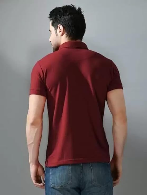 Image of Solid Polo T-Shirt Zip Collar Cotton Blend Half Sleeves for Men's
