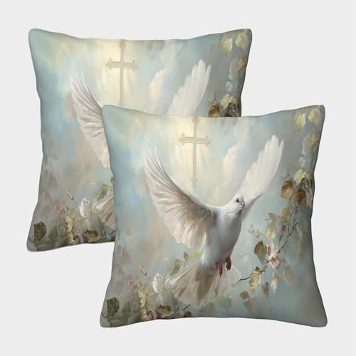 kaiyun Paloma Blanca Volando con Las alas Abiertas Funda De Cojín Cuadrada 40x40cm 2 Paquetes Cruz con Cremallera Decorativa Invisible para Muebles