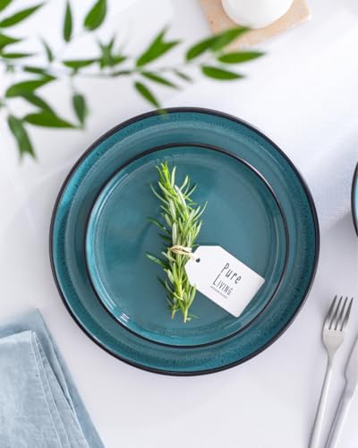 32 Piece Dinnerware Sets for 8 - Modern Style Stoneware Dinnerware Set - Scratch Resistant, Dishwasher Safe Plates and Bowls Sets Ceramic, Dish Set, Bowl and Plate Set - Black and Petrol Blue… - Image 3