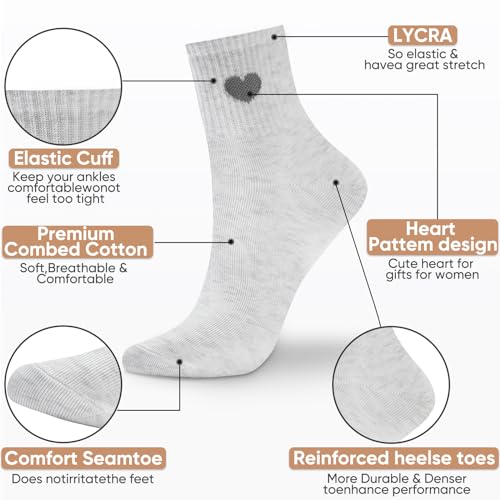 Image of Corlap Women's Cotton Crew Socks - Ankle High Fun Cute Heart Casual Dress Athletic Socks - 5Pairs Gifts for Mother /Her