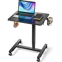 ErGear Laptop Mobile Standing Desk, Height Adjustable Laptop Desk with Wheels, Pneumatic Mobile Desk with Hook and Cup Holder, Rolling Desk for Home Office Workstation for Standing or Sitting, Black