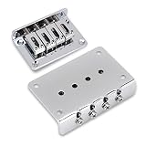 Ponte de guitarra elétrica de 4 cordas, peças de reposição de ponte fixa ajustável, kit de guitarra Hardtail Bridge para violões de cigarro, baixo ukulele (prata)