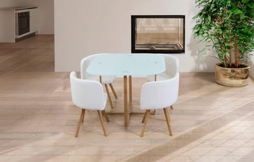 Miniatura 3 de S S Saldos Y Stocks Mesa De Cristal Templado Teka 4 Sillas. Comedor O Cocina Blanco 100x100 Cm