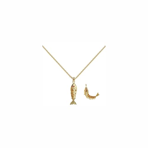 Movable 3D Articulated Fish Necklace, Gold Pave Fish Pisces Sea Lover Lucky Fish Pendant Necklaces For Women Men Summer Beach Trendy Jewelry Gifts (gold Large)