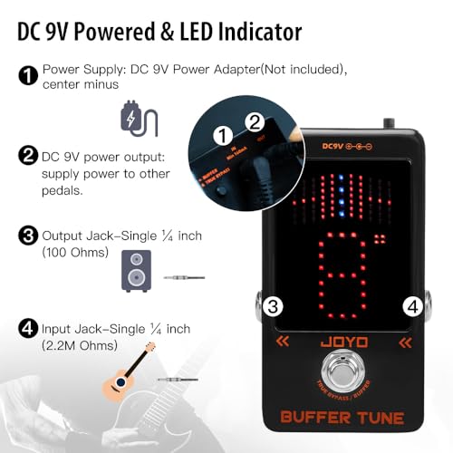Image of JOYO Buffer & Tuner Guitar Pedal, ±1 Cent Accuracy with LED Display & Analog Buffer Circuit, DC Output, True Bypass (Buffer Tune JF-19)