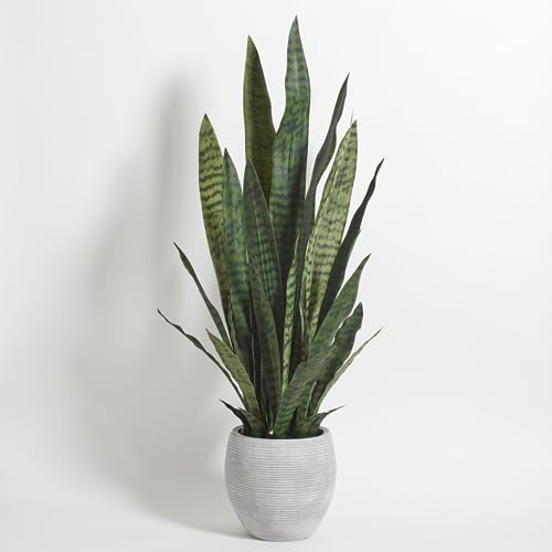 CG Hunter Faux Snake Plant, Premium Artificial Indoor Plant Stands 40” Tall and Enhances Interior Design, Lifelike-Leaves Create Realistic Natural Appearance, Grey Planter Pot Included