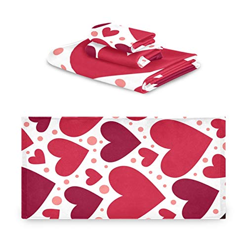 Qilmy Hearts Print Towel Set Of 3 Bathroom Towels For Face Hand Absorbent Washcloth For Mother's Valentine's Day Gym Bathing Home Shower #TOP1