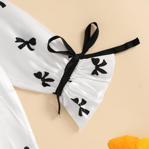 Qiylii Children Girls Satin Pajamas Soft Tie-Up Bowknot Ruffle Trim Silk Pajamas Kids Button-On Pjs Holiday Pajama Size 4-124