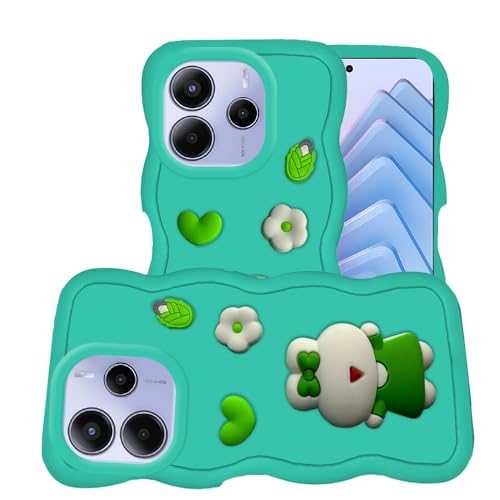 Image of AESTMO Back Case Cover for Redmi Note 14 5G | 3D Cute Fun Cartoon Characters | Anti Slip Grip Cute Wave Curly Frame Shape | Full Body Protection Back Cover for Redmi Note 14 5G (MintGreen)