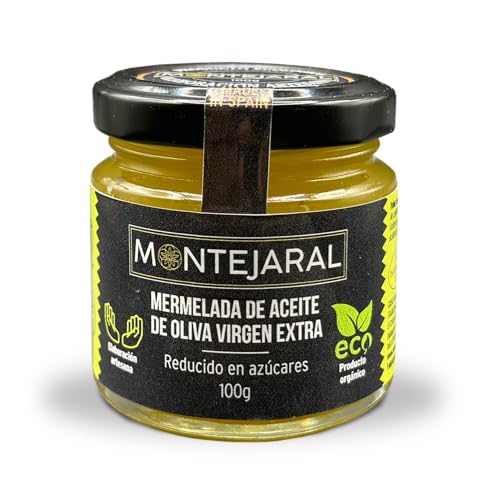 Montejaral - Mermelada de Aceite de Oliva Virgen Extra Ecológica (100g) | Producto Gourmet Orgánico y Artesanal | Acompañamiento para Quesos, Ahumados y Aperitivos | Sin Gluten y Vegano