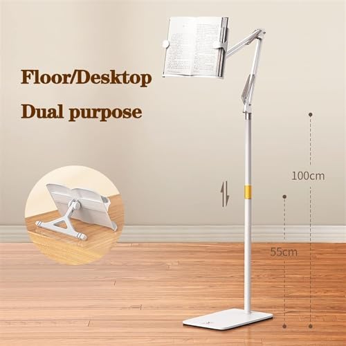 Supporto di lettura del pavimento regolabile per tablet e telefoni, lezione portatile leggera con collo d'oca flessibile e 360 girevole, supporto ergonomico per letto, cucina, ufficio vista senza mani