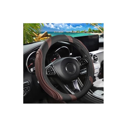 Image of Osilly 15 Inch Car Leather Steering Wheel Cover, Automotive Accessories Elastic Breathable Anti-Slip Soft Wheel Protector Fits Men and Women, Suitable for SUVs, Trucks, Vehicles and RVs (Coffee)