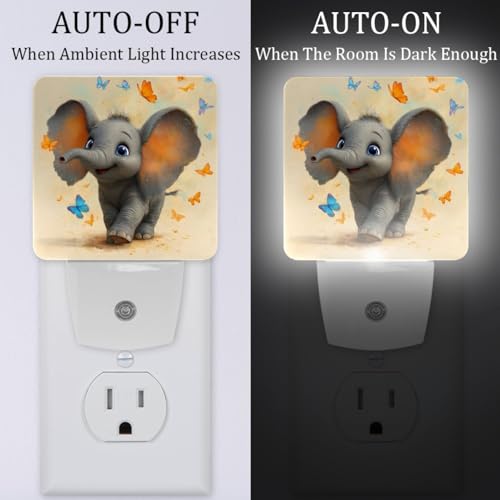 Image of NEWzone Elephant Night Light [2 Pack], Plug in Wall Led Night Lights Decor for Boys Girls Room, Dusk to Dawn Sensor Wall Lamp for Stairway /Bedroom /Kitchen /Nursery Room