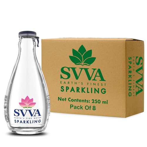 Image of SVVA Sparkling Water 250ml (Pack of 8) | Premium Sparkling Water Bottle | Sugar Free Drinks | Zero Calorie Drink | Carbonated Water | Proudly Made in India | Premium Glass Bottle