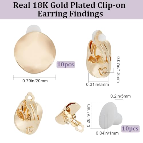 Beebeecraft 10Pcs Clip-on Earring Findings 18K Gold Plated Brass Twist Flat Round Clip-on Earring Findings with 1.8mm Vertical Loops for DIY Earring Making Jewellery - Image 2