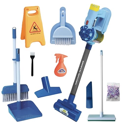 KIDSOU WORLD Aspirateur Enfant Jouet Fonctionnel + Set ménage 9 pièces - Jouet Mixte 2 Ans Balai Jeux éducatif - Cadeau Enfant 3 Ans garçon Fille avec...
