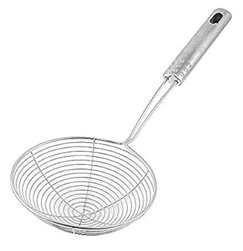 Ayyappan Traders Puri Stainless Steel Jhara || Deep Fry Strainer Spiral Wire Mesh Skimmer with Long Handle