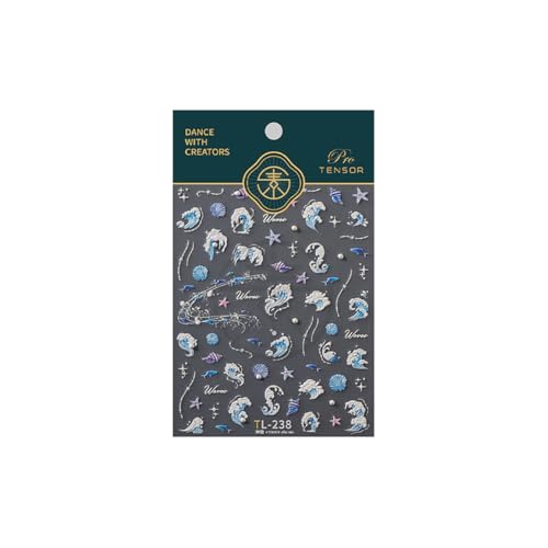Dajijiyou DAJIJIYOU428 5D Embossed Shell Nail Stickers Self Adhesive Starfish Nail Art Stickers Ocean Waves Conch And Pearl Nail Decals Ocean Theme Nail Designs Stickers thumb #6