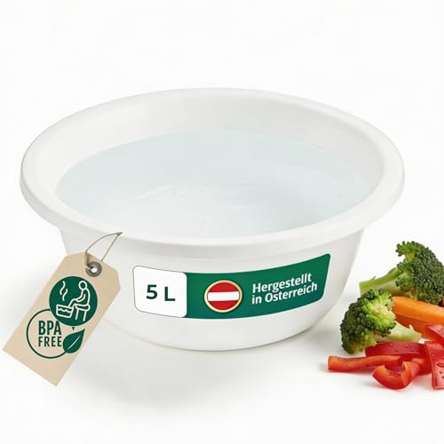 Novaliv Spülschüssel Rund 5L, D32 cm, Weiß, BPA-frei Spülmaschinenfest Ideal für Küche und Camping, Rundschüssel, Runde Plastikschüssel, Waschschüssel, Kunststoffschüssel, Plastic bowl