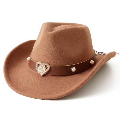 Jastore Western Cowboy Hat for Kids Girls with Heart Shaped Buckle Blet Cowgirl Hat Rodeo Party Hats