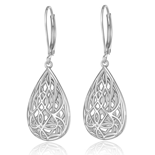 Celtic Earrings Sterling Silver Religious Irish Celtic Knot Teardrop Dangles Jewelry Baptism Gifts for Women Wife Friends