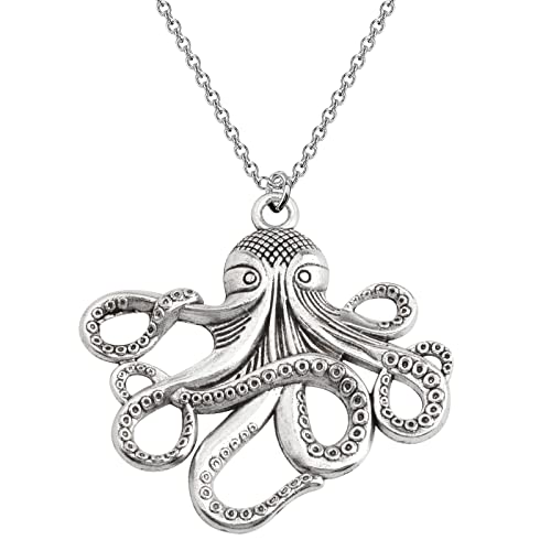 BEKECH Octopus Pendant Necklace Octopus Theme Nautical Jewelry Ocean Animal Gift for Octopus Lover Squid Lover Sea Fan Pirate Accessory for Her