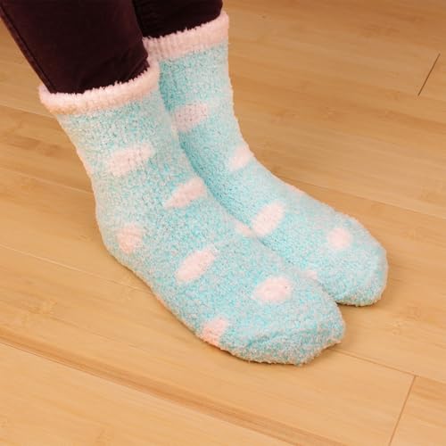 Image of BambooMN Women's Soft Warm Fuzzy Fluffy Polka Dot Cuff Crew Home Socks