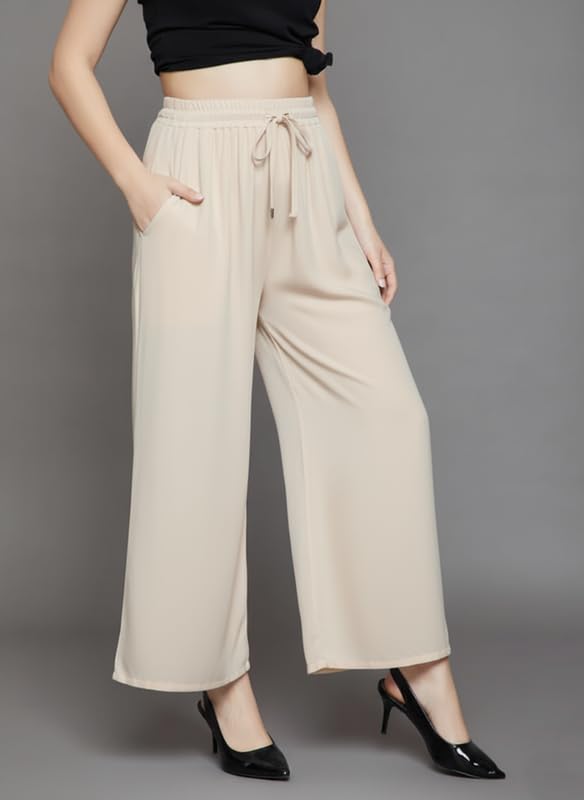 Image of Super Soft Viscose Rayon Flared Palazzo Pants for Women Stylish Wide Leg Straight Relaxed Fit Casual Ethnic Office Wear