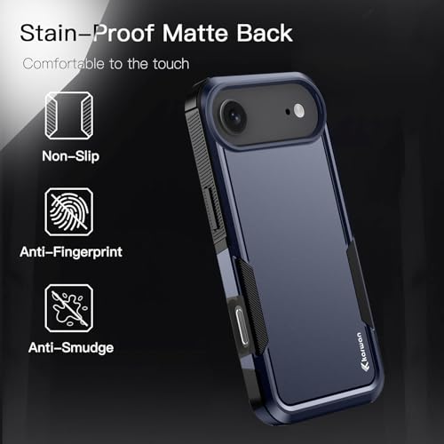 Image of KARWAN Rugged Matte Back Case Cover Compatible with iPhone 17Air Military Grade Drop Protection, Heavy Duty Shockproof Hybrid TPU + PC, Anti Slip Grip, Dual Layer Camera Protection, Blue