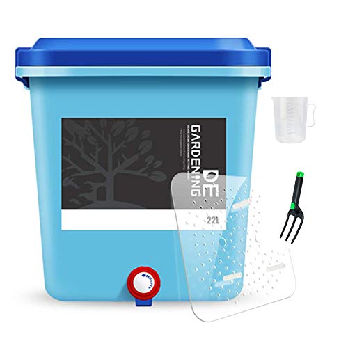Cubo de Basura de Cocina con Tapa, Barril de Compost con Grifo de vertido, Cubo de Basura Interior con Placa de Filtro, Taza medidora de 1000 ml, Pala mezcladora