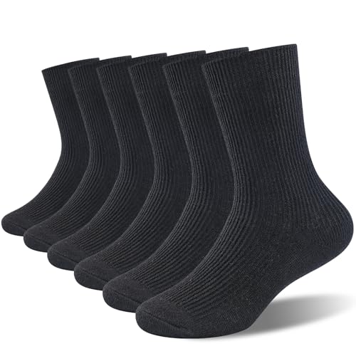 Saracat Age 3-11 Unisex Kids 100% Natural Cotton Socks Soft Moisture Wicking Dress Crew Socks for Boys and Girls.