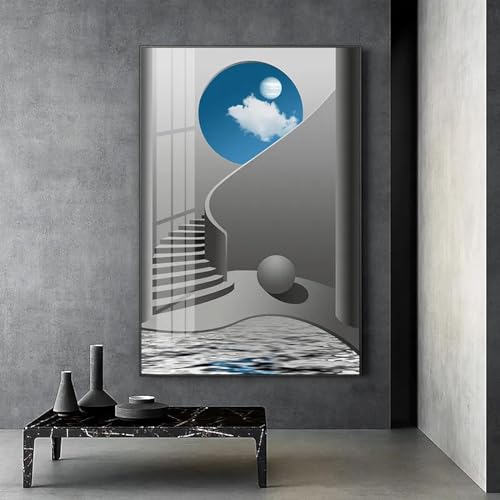 Affiche escalier ciel bleu KEBIA déco minimaliste moderne pour agrandir l'espace de votre entrée