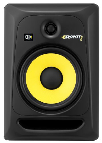 KRK Rokit 8 G3 Studio Monitor Speaker Bundle with Two Monitors, Stands, XLR Cables, and Austin Bazaar Polishing Cloth