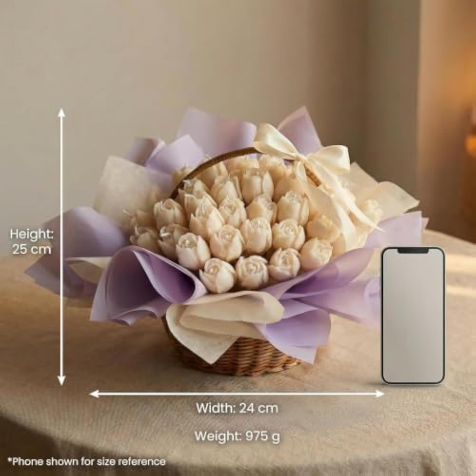 M-Win Creation Ivory Rose Candle Basket - Lavender Vanilla Scented