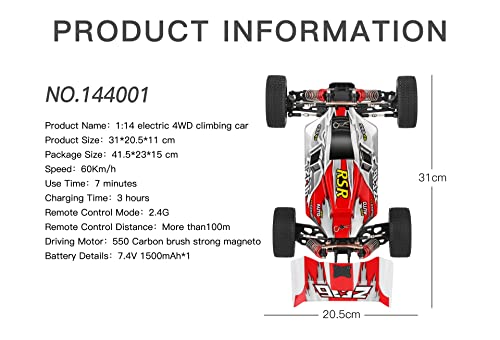 WLTOYS 144001 60KM/H 1:14 2.4Ghz Racing Remote Control Car 4WD Alloy Metal Drift Car - Image 2