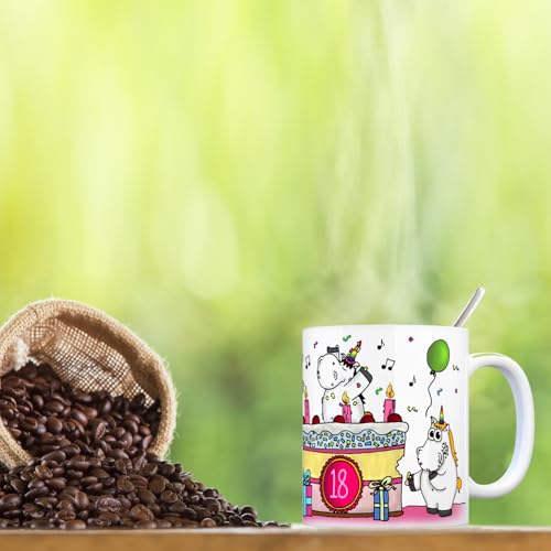 Honeycorns Kaffeebecher mit Einhorn Geburtstagsparty Motiv zum 18. Geburtstag Tasse Kaffeetasse Becher mug Teetasse Büro Unicorn Einhorngeschenk lustig witzig Spruch Einhorntasse kuscheln niedlich