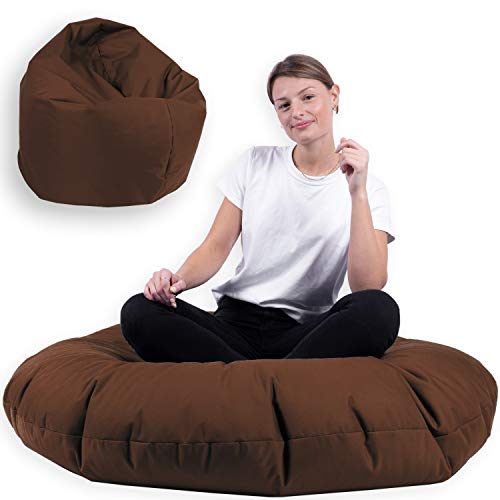 Kaba Sales 2 in 1 Sitzsack Bodenkissen Outdoor Indoor Kinder Yogakissen (Durchmesser 125 cm, Brown)