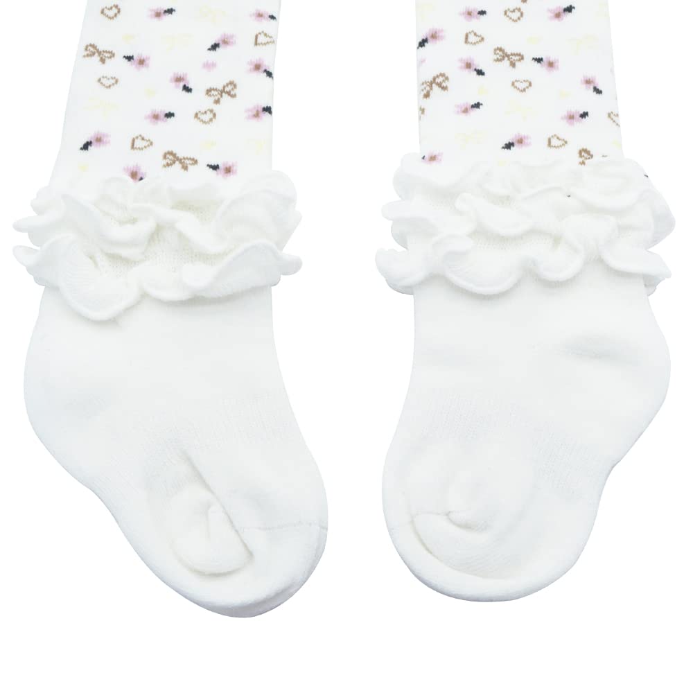 Carino Collant con Floreale Volant Frilly Trim per Bambina Bimba Neonata Calze Collant Principessa Leggings Calzini Calzamaglia Cotone per 0-4 Anni