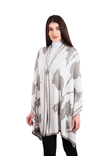 SAOL 100% Egyptian Cotton Scottish Thistle Shawl Ruana for Ladies, One Size Shawl, Made in Ireland