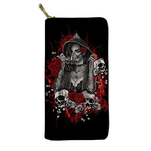 Biyejit Las mujeres Carteras de cuero largo monedero floral teléfono tarjeta titular embrague capacidad bolsillo, Rosa gótica para mujer, Talla única Cover