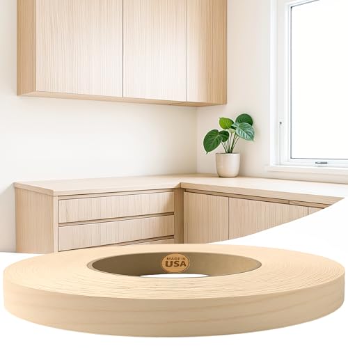 Edge Supply Birch Pre-Finished 13/16 in x 250 ft Roll with a Clear Lacquer UV Finish – Pre-Glued Iron On Real Wood Veneer Edging – Edge Banding Tape with Hot Melt Adhesive, Ideal for Furniture & DIY.