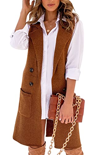Danedvi Women Open Front Lapel Collar Cardigan Vest Button Down Long Sweaters Cardigan Solid Outerwear Coats