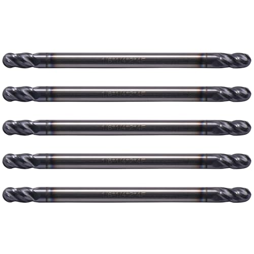Image of BestParts 5Pcs 1 /8 inch Solid Carbide Ball Nose End Mills - Double End - AlTiN Coated, 4 Flute, 30 Degree Helix, 1 /8 inch Cutting Diameter, 1 /8 inch Shank Diameter, 1 /4 inch Length of Cut, 2 inch Overall Length