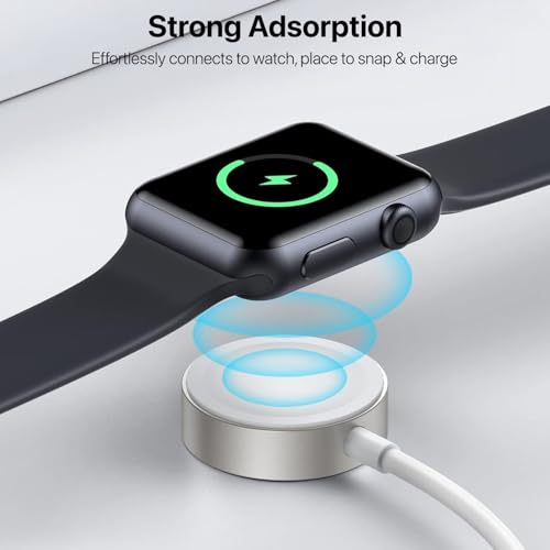 Image of Vaku Luxos USB A 3.0 Magnetic iWatch Charger Cable Compatible for iOS Smartwatch 1 Meter Wireless Fast Charging Cord for Ultra 11 /10 /9 /8 /7 /6 /SE2 /SE /5 /4 /3 /2 /1- White