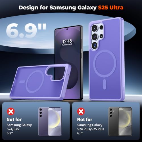 Image of SUPFINE Magnetic for Samsung Galaxy S25 Ultra Case with Screen Protector, (Built-in Magnets) (Military Grade Drop Protection) Slim Translucent Shockproof Phone Case,Purple