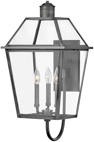 Hinkley Nouvelle Three Light Outdoor Medium Wall Lantern, Blackened Brass/Black